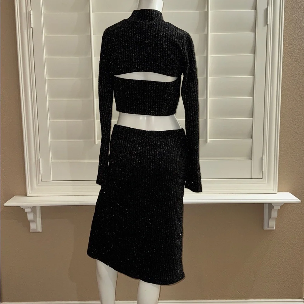 NBD Kendra Top and Skirt Set Metallic Black
